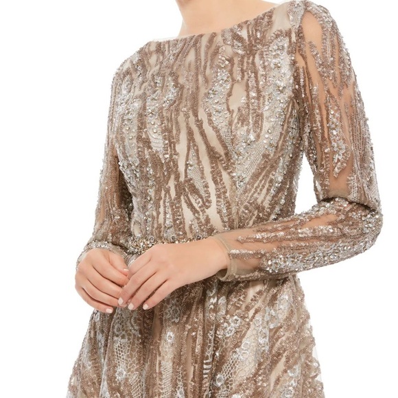 Mac Duggal 79261 NWOT SEQUIN LONG SLEEVE BATEAU A LINE GOWN - Picture 3 of 6